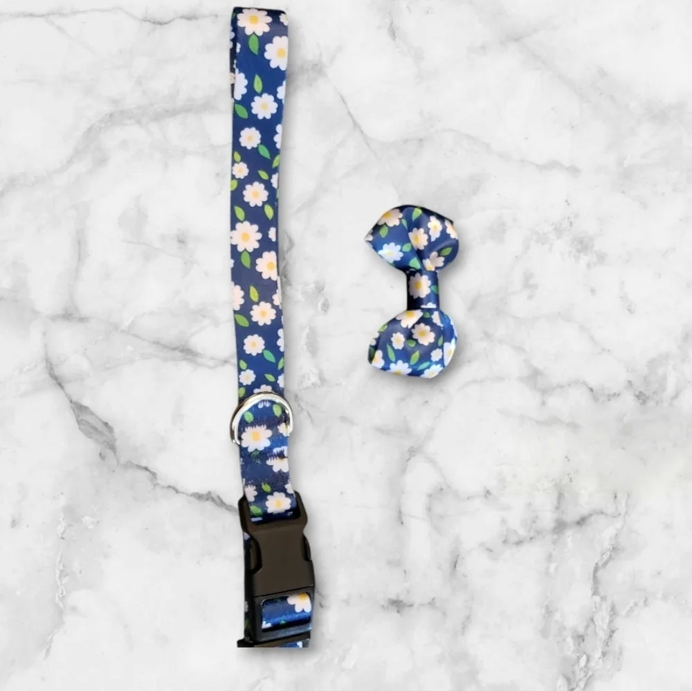 Daisy Blue Dog Collar with Removable Bow